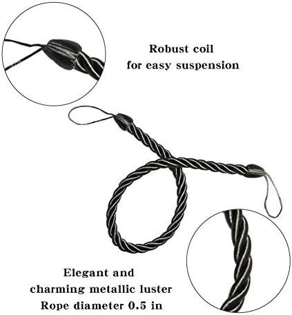 BEL AVENIR Curtain Tiebacks Ropes Tie-Backs,Handmade Holdbacks(Charcoal,2P) - Image 2