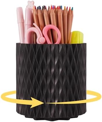 Black Pen Holder for Desk, 360° Rotating Pencil Organizer, 5 Slots by SWUJ