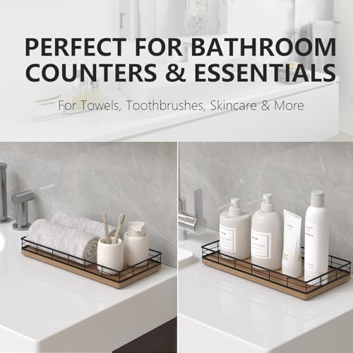 Toilet Paper Basket Organizer, Acacia Wood Toilet Tank Tray, Metal Frame - Image 4