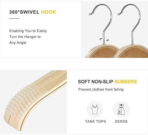 TOPIA HANGER Slim Natural Wood Hangers with Extra Soft Non-Slip Rubber Grips, 10-Pack High-Grade Fashion Hanger No Shoulder Bump for Sweater, Camisole, Jacket, Dress, Coat -CT15N - Image 3