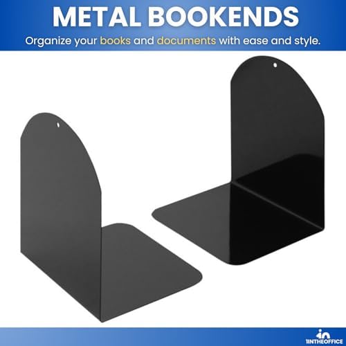 1InTheOffice Bookends for Shelves, Metal Bookends, 6" x 5" x 7", Magnetic, Black, 4 Pack - Image 2