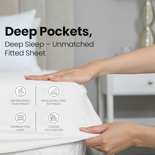 Twin XL Fitted Sheet, Ultra Soft Fits Up to 15 Inch Deep Pocket, White - Image 4