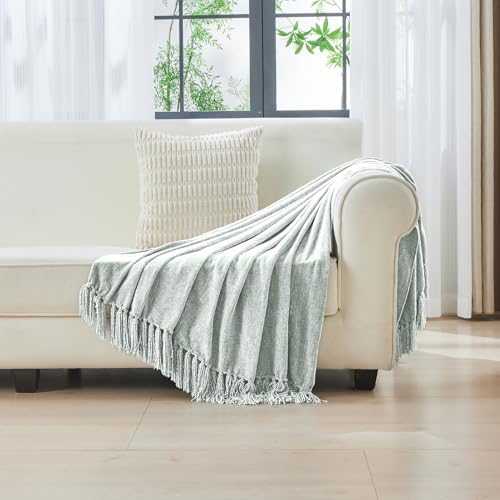 CozeCube Chenille Throw Blanket, Baby Blue Fringe Blanket, 60"X80" - Image 3