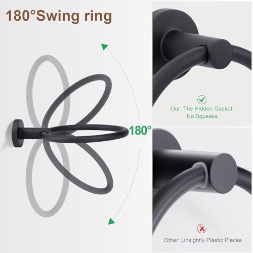 4-Piece Matte Black Bathroom Accessories Hardware Set,Include Double Post Pivoting Toilet Paper Holder,Towel Ring and 2 Towel Hooks - Image 4
