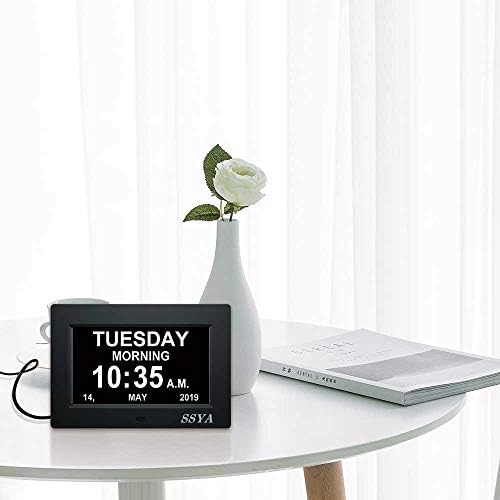 SSYA 7 Inch Calendar Clock - 12 Alarm Options, Level 5 Auto Dimmable Display,Extra Large Impaired Vision Digital Clock with Non-Abbreviated Day & Month (Black) - Image 5