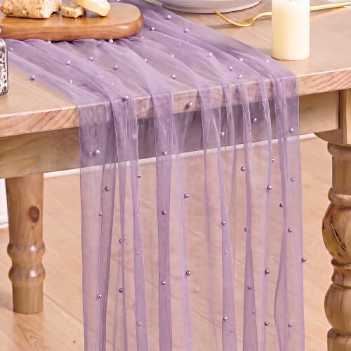 Artoid Mode Pearl Lilac Purple Gauze Table Runner 10FT Home Decor by ArtoidMode