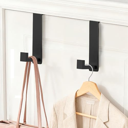 Heavy Duty Stainless Steel Over-Door Hook, L-Shaped, Fits Doors Less Than 1-3/4" Wide, Door Hookswith Non-Slip Pads for Bedroom Bathroom Office Dorm(Fits 1-3/4" Thick Door - L Shape 2 Pack) by Unknown