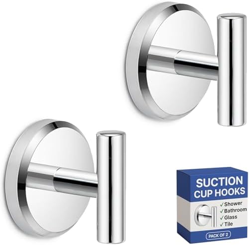 HOME SO Suction Cup Hooks for Bathroom Towel Holder T-Shape 2-Pack Chrome by HOMESO