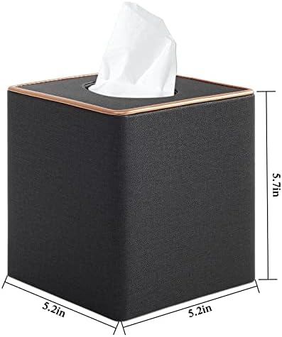 Linen Square Tissue Box Cover,Cube Tissue Box Holder－Excellent Rosegold Leather Decoration,Table Napkin Case Dispenser,Facial Tissues Organizer with Magnetic Bottom for Home Office Car(Black) - Image 3