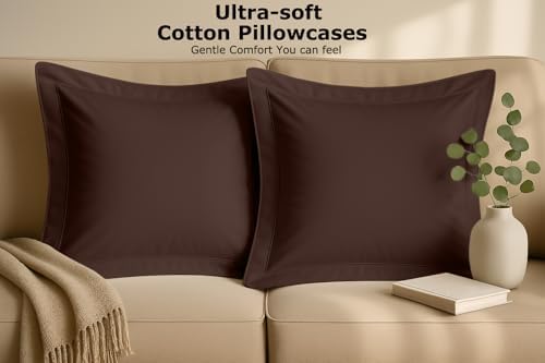 2 Pack Euro Pillow Shams 28x28 – 600 Thread Count 100% Organic Cotton Brown Square Pillow Covers with 2 Inch Flange, Soft & Smooth Premium Hotel-Quality Pillowcases Set of 2 - Image 5