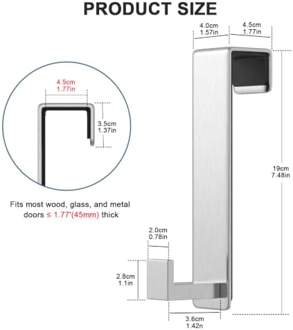 HUFEEOH Over Door Hooks, Stainless Steel Door Hanger with Non-Slip Pads, Easy Install Towel Coat Storage Fits 1-3/4" Thick Door (Silver, Fits 1-3/4" Thick Door -L Shape - 2 Pack) - Image 2