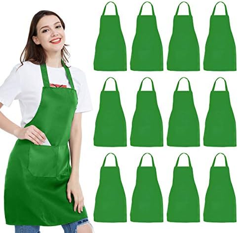 NOBONDO 12 Pack Bib Apron - Unisex Black Apron Bulk with 2 Roomy Pockets Machine Washable for Kitchen Crafting BBQ Drawing by NOBONDO