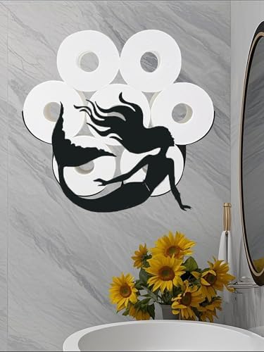 Mermaid Toilet Tissue Holder,Animal Paper Holders,Decorative Metal Papers Holder,Funny Toilet Animal Storage for Bathrooms,Bathroom Paper Organizer for Extra 8 Rolls Wall Mounted Art Decor by Ahbuohe