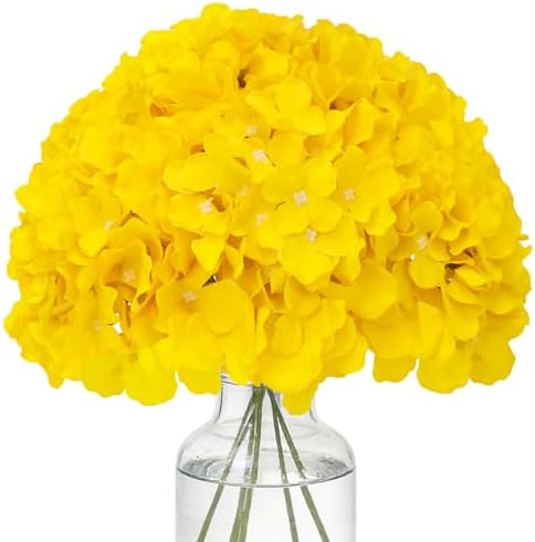 Fake Yellow Hydrangea Artificial Flowers - Faux Silk Hydrangeas Flowers Heads with Stems Real Touch for Home Wedding Party Table Decor(Yellow,Pack of 10) by FLORRALIAArtificialFlowers