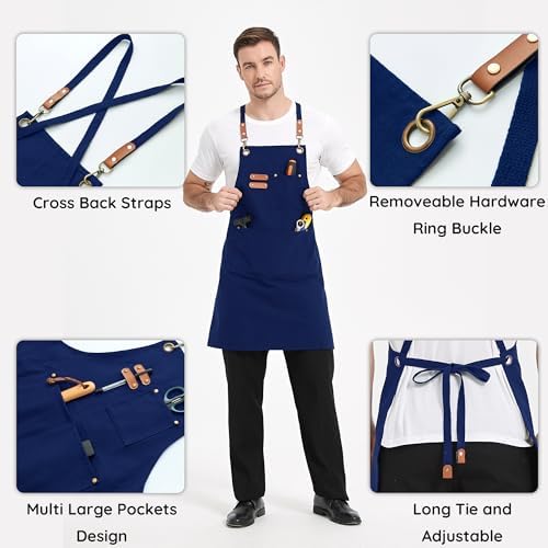 Chef Canvas Aprons with 3 Large Pockets Adjustable Strap for Men Women - Image 4