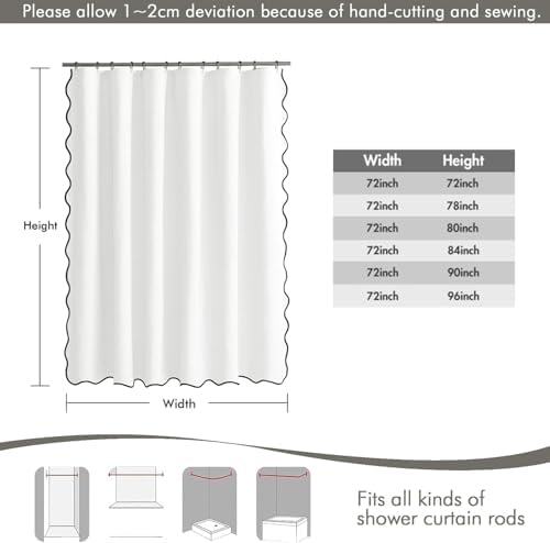 MIULEE 72"x96" Extra Long Scalloped Linen Shower Curtain White - Image 6