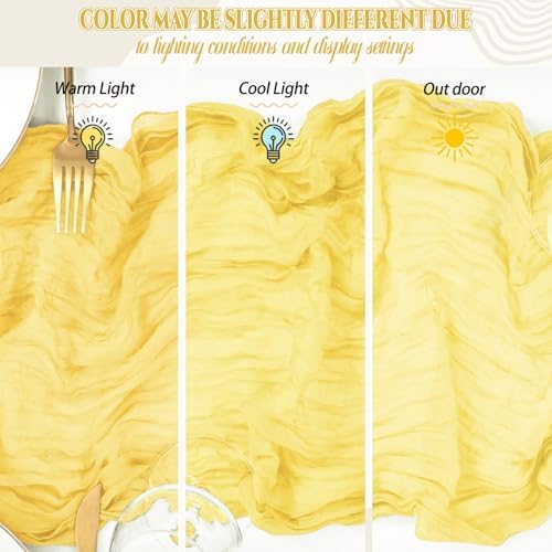 12 Pack Light Yellow Cheesecloth Table Runner 17x108 Inch Boho Gauze Cheese Cloth Table Runners Rustic Sheer Runner for Wedding Party Baby Shower Birthday Home Decor - Image 7