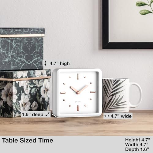 Driini Modern Mid Century Desk & Shelf Clock (White Rose Gold) - Battery Operated with Silent, Analog Movement – Small Tabletop Clocks for Office – Perfect for Mantle, End Table, Desktop or Nightstand - Image 4