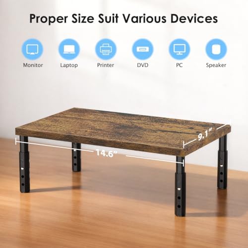 OPNICE Adjustable Monitor Stand Riser for Desk, Wood Computer & Laptop Stand, Desk Organizers and Accessories, Office Desk Accessories & Workspace Organizer for Home Office Supplies, Brown 2-Pack - Image 7