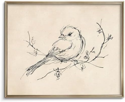 Vodefoad Vintage Sketch Bird Canvas Wall Art Minimalist Bird Sketch Art Prints Painting Retro Antique Nature Line Drawing Wall Picture Farmhouse Beige Decor for Gallary, Bedroom, Bathroom, Office, Desktop Decor - 8x10Inch Unframe by VodefoadVintageWallArt