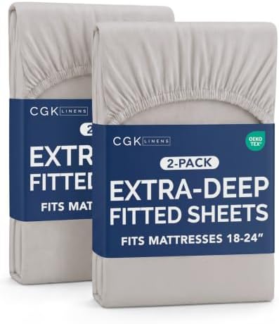 CGK Linens 2 Pack Extra Deep Twin Fitted Sheets - Light Grey by CGKUnlimited