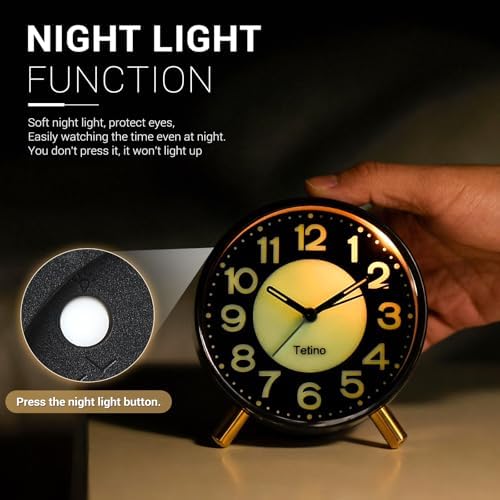 Tetino Analog Alarm Clock,Silent Non Ticking Small Clock with Night Light, Battery Operated, Simple Design, Desk Clock for Bedroom, Bedside, Desk, Adult, Kid, Gift，Ideal Decor (Light Luxury Gray) - Image 3