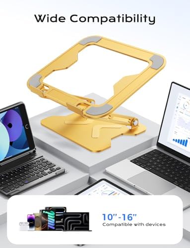 JCZT Adjustable Laptop Stand for Desk, Metal Foldable Laptop Riser, Gold - Image 5