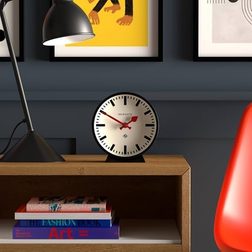 NEWGATE® Railway Desk Clock | Modern Round Station Clock Design | Black | Contemporary Style for Desk, Table, Shelf or Bedside - Image 2