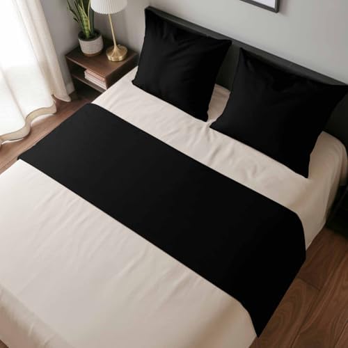 Bed Runner for Queen Size Bed, Black Decorative Beds Runners and 2 Matching Pillow Covers Set, Pure Black Beds Scarf Throw for Foot of Bedding Set for Hotel/Bedroom - Image 6