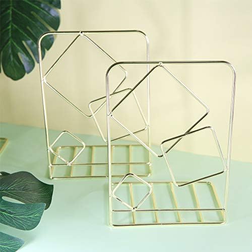 Winterworm Metal Bookends Book Ends Heavy Duty Modern Decorative for Bedroom Library Office School Book Display Desktop Organizer Gift(Square Gold) - Image 6