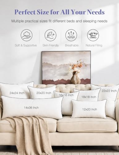 Feather Down Throw Pillow Inserts 18x18in 2‑Pack White - Image 6