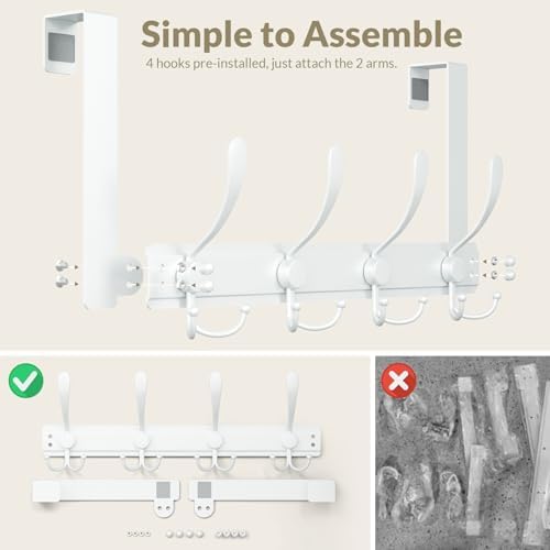 Heavy Duty Over The Door Hooks Rustproof - 25lb Over The Door Towel Rack for Bathroom, Over The Door Hanger, Door Towel Hanger, Over The Door Towel Hook, Coat Rack (2Pack, White) - Image 4