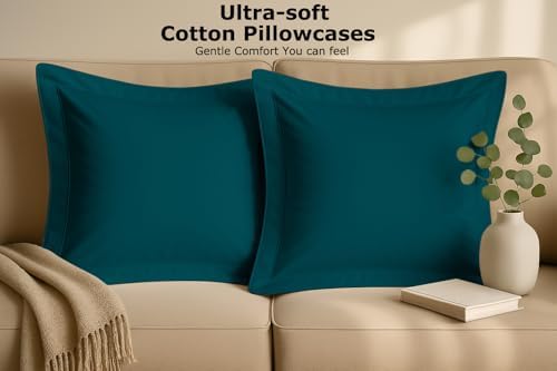 2 Pack Euro Pillow Shams 26x26 – 600 Thread Count 100% Organic Cotton Teal Square Pillow Covers with 2 Inch Flange, Soft & Smooth Premium Hotel-Quality Pillowcases Set of 2 - Image 5