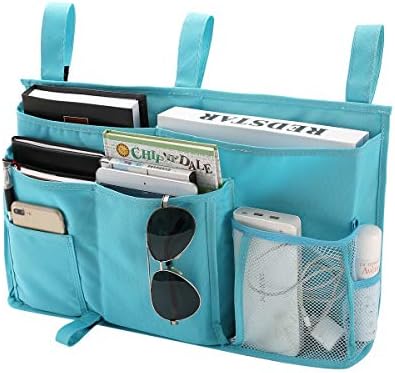 Bseash Bunk Bed Organizer, Bedside Caddy Hanging Bed Organizer Storage Bag 8 Pockets, for College Dorm Rooms Bed, Hospital Bed, Baby Bed Rails, 600D Oxford Cloth (Light Blue) by Bseash