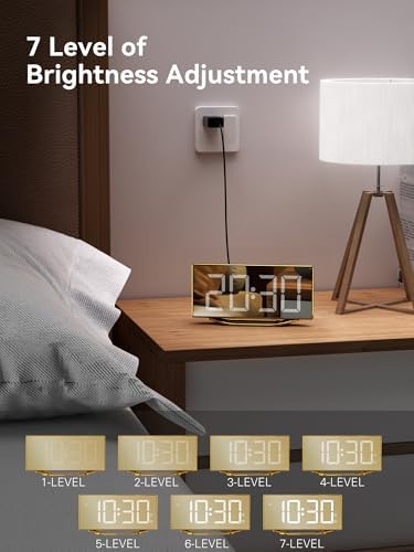 Digital Alarm Clock for Bedrooms, LED Desk Clock with Gold Mirror Finish - Image 3