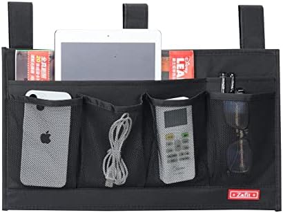 Zafit Hanging Bedside Caddy, Bedside Storage Organizer for Magazine, Phone, Remote control (6 Pockets-Black) - Image 2
