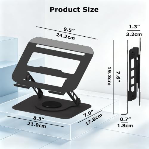Adjustable Laptop Stand 360°Rotation Computer Riser for Desk, Black - Image 2