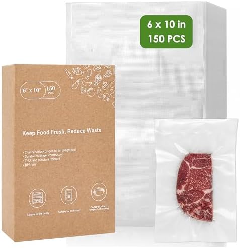 Moretoes 150pcs Vacuum Sealer Bags, Food Saver Bags Pint 6" x 10", BPA Free, Pre-cut Commercial Grade Vac Bags for Food Storage, Meal Prep or Sous Vide by Moretoes