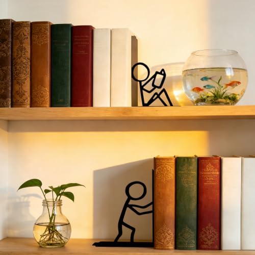 Metal Bookends People Book-end, Decorative Cute Book Ends for Shelves in Home Office Desk, Bookshelf Decor & Gift, Stable Storage (Two Reader Black) - Image 4