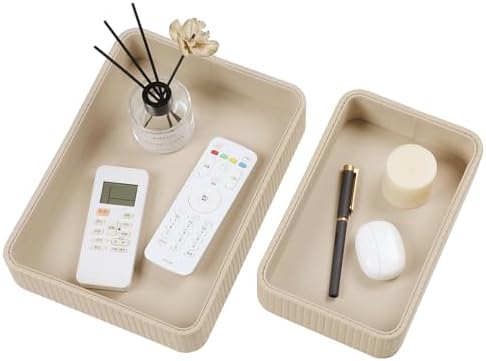 Desk Organizer Tray, PU Leather Nightstand Organizer, Beige 2-Pack by MEIBOOCH