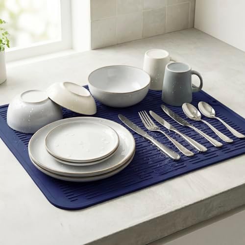 MicoYang Silicone Dish Drying Mat for Multiple Usage,Easy clean,Eco-friendly,Heat-resistant Silicone Mat for Kitchen Counter or Sink,Refrigerator or Drawer Liner Navy Blue XL 18 inches x 16 inches - Image 6