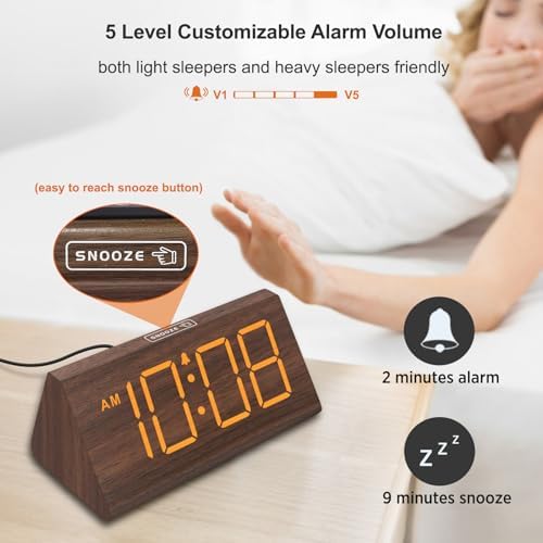 DreamSky Wooden Digital Alarm Clock for Bedrooms Desk with Large Numbers - Image 6