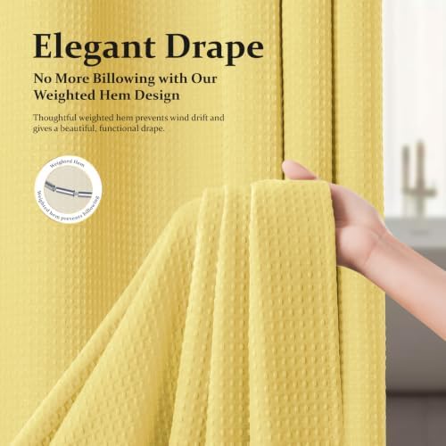Dynamene Long Waffle Shower Curtain 256 GSM Heavy Fabric 72x78 Yellow - Image 6