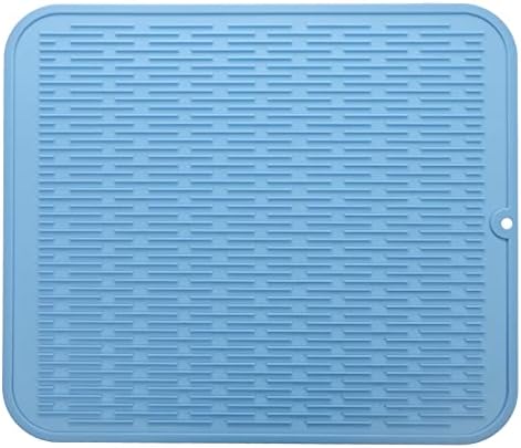 MicoYang Silicone Dish Drying Mat for Multiple Usage,Easy clean,Eco-friendly,Heat-resistant Silicone Mat for Kitchen Counter or Sink,Refrigerator or Drawer Liner Light Blue XL 18 inches x 16 inches by MicoYang