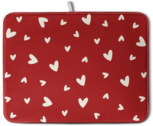 Valentine's Day Love Heart Dish Drying Mat for Kitchen Counter 18x24 Inch Valentine Theme Dish Mats Absorbent Microfiber Dish Draining Mat Reusable Washable Dish Drainer Rack Pad by Wnoesat