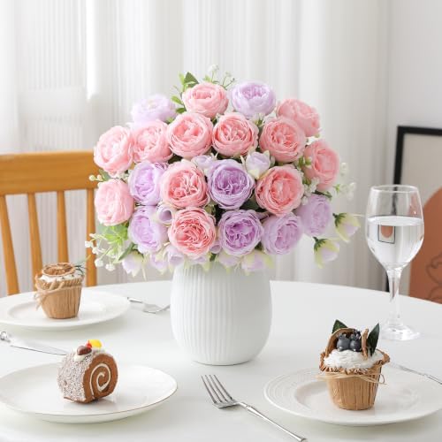 Luyue 2 Packs Pink Peonies Artificial Flowers Faux Peony Bouquet Fake Pink Flowers for Vase Silk Floral Arrangements for Table Centerpiece Wedding Decoration Indoor Autumn Home Decor - Image 3