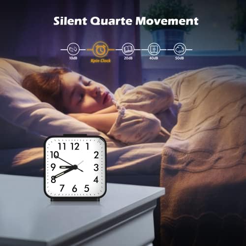 Analog Alarm Clock, Bedside Clocks Battery Powered, Silent Non Ticking Travel Clock with Night Light, Snooze, Easy Set, Clock for Heavy Sleepers Kids Elder Travel Bedroom Office - Image 4