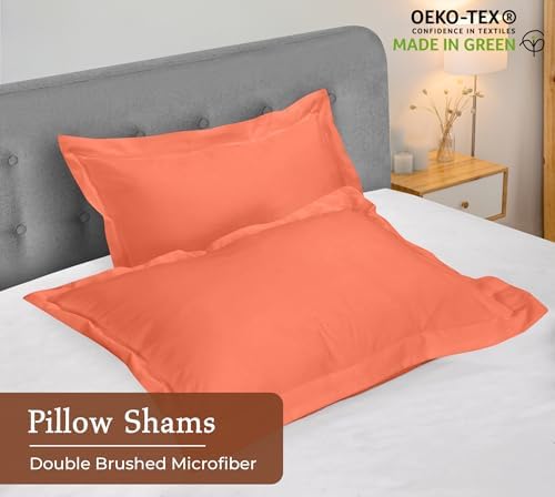 Royale Linens Microfiber Queen Size Pillow Shams Set of 2 - Coral Shams - Image 3