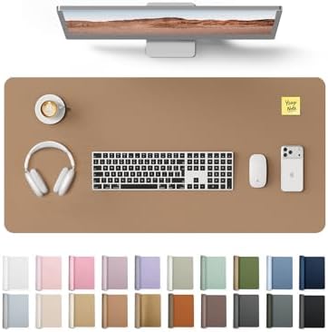 YSAGi Leather Desk Protector, Office Mat, Large Mouse Pad, Non-Slip PU Leather Blotter, Laptop Desk, Waterproof Writing Pad for Office and Home (Khaki, 35.4" x 17") by YSAGi