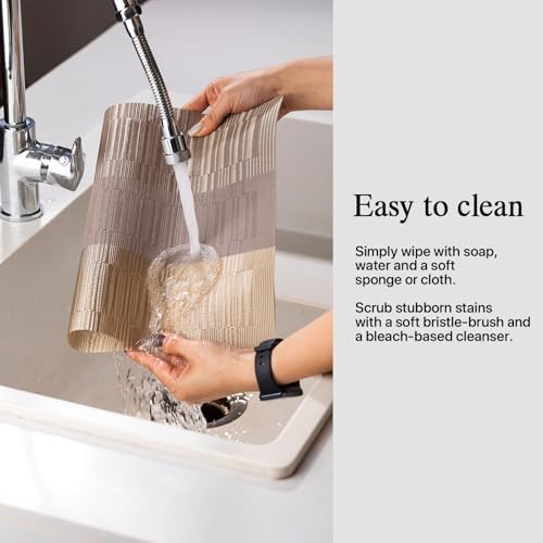 Placemats Set of 8 - Easy Clean Woven Vinyl Placemats for Dining Table, Indoor/Outdoor Place Mats, Washable PVC Table Mats （Gold Dune） - Image 4
